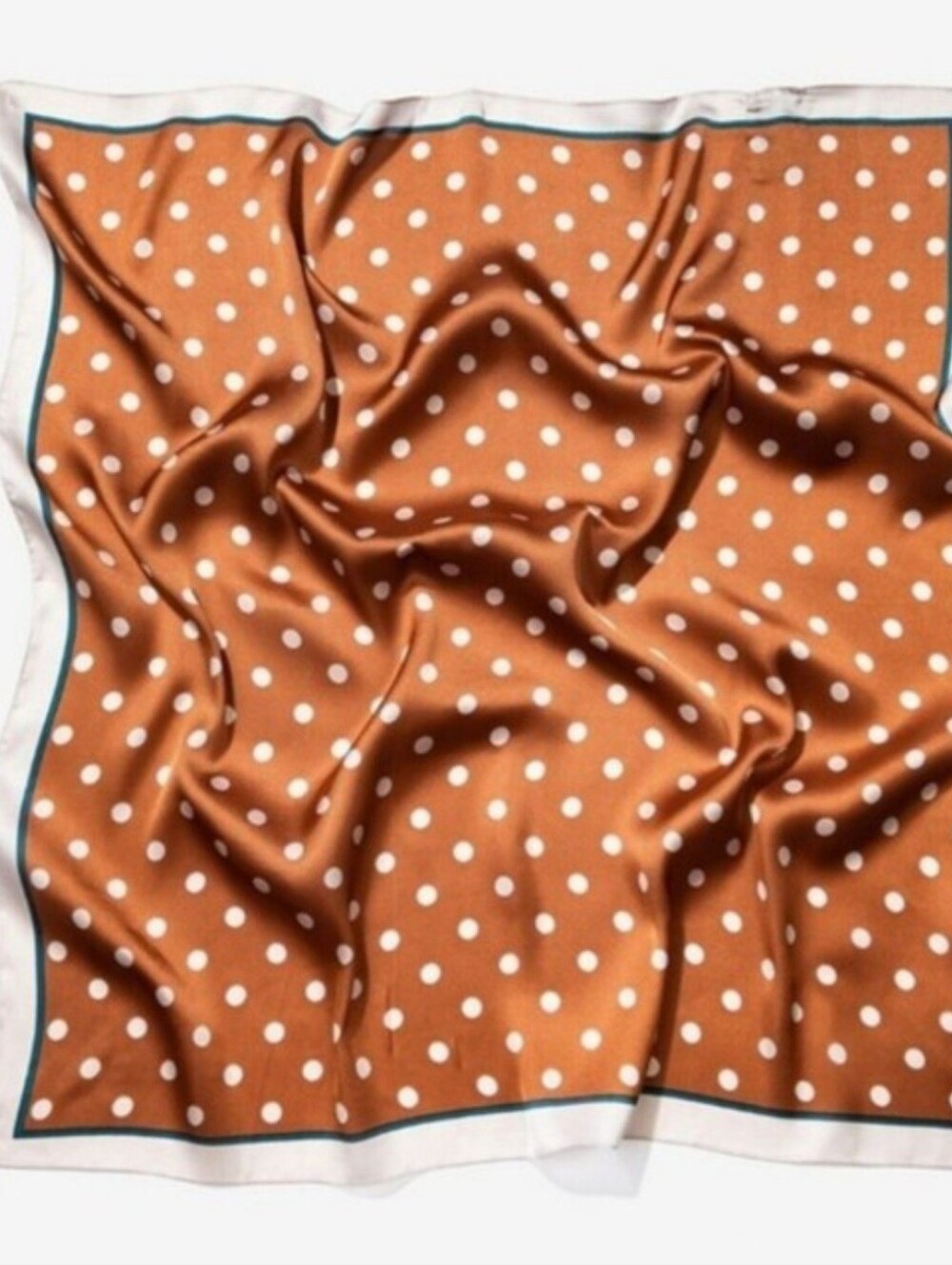 Silk-feel Polka Dot Satin Scarf in Rust and White Head Scarf, Neck Scarf